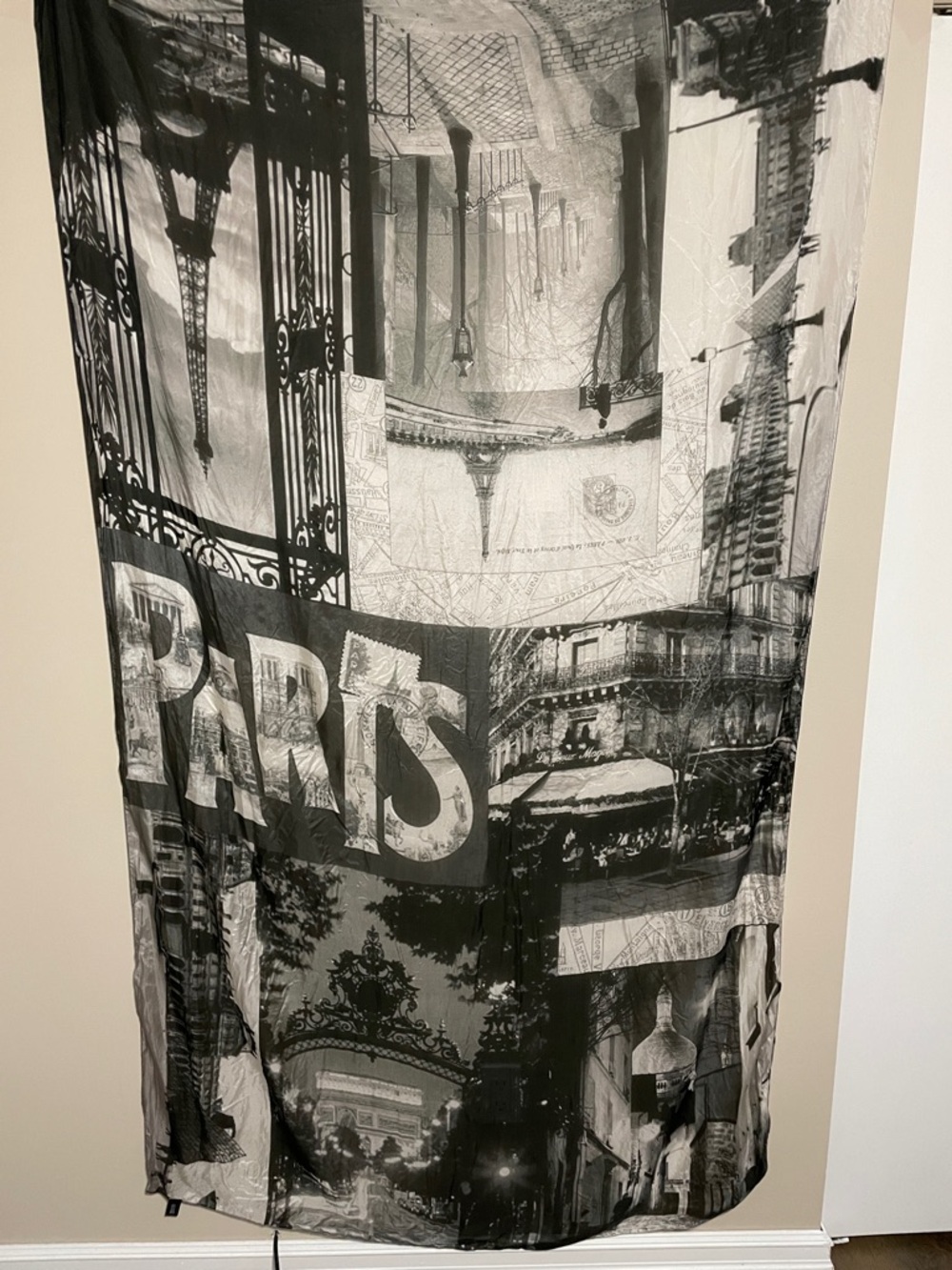Paris Graphic Black/Grey/Off White Silk Scarf Made in Italy